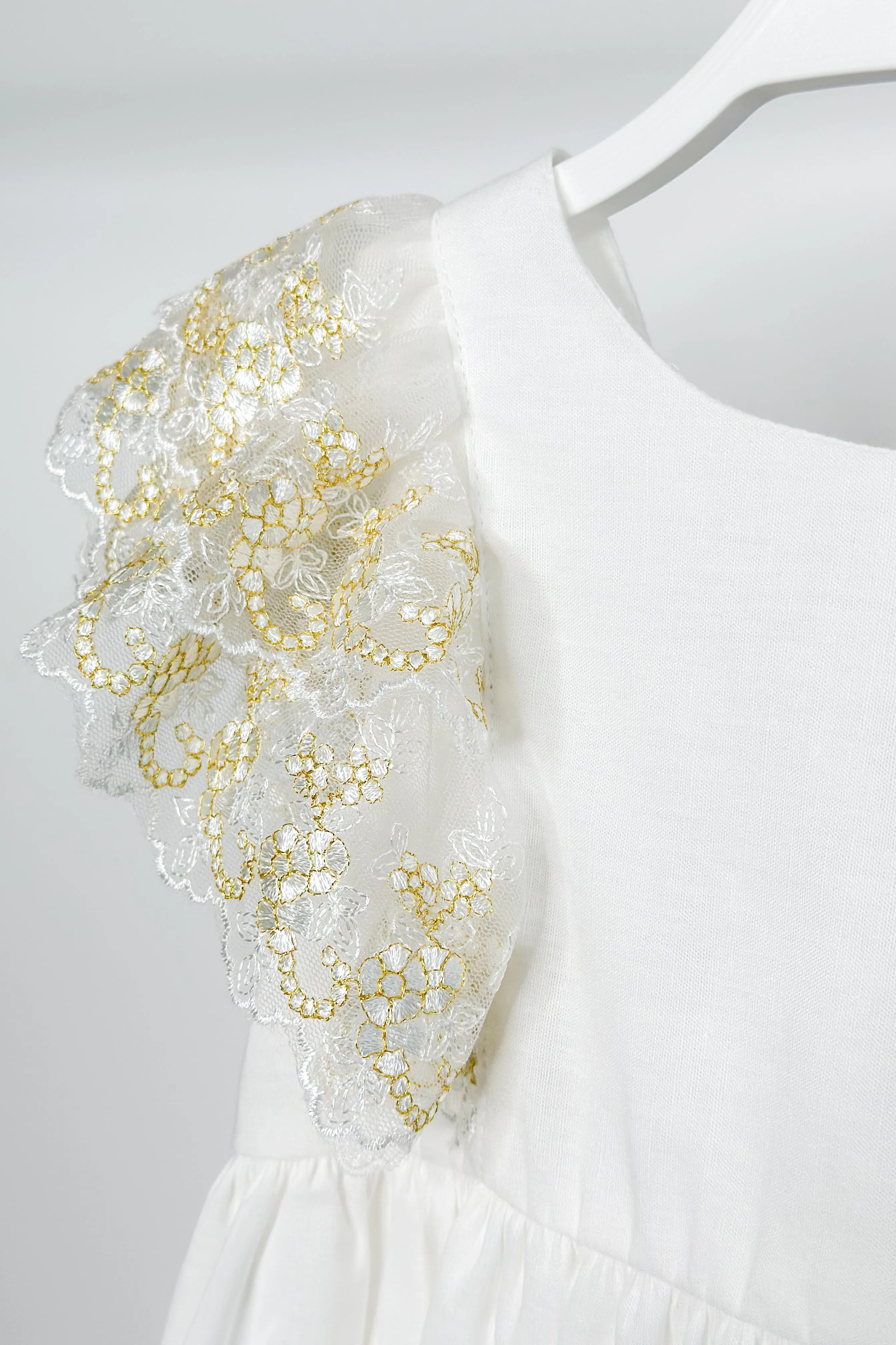 "Haven" Ivory Gold Lace Sleeve Dress