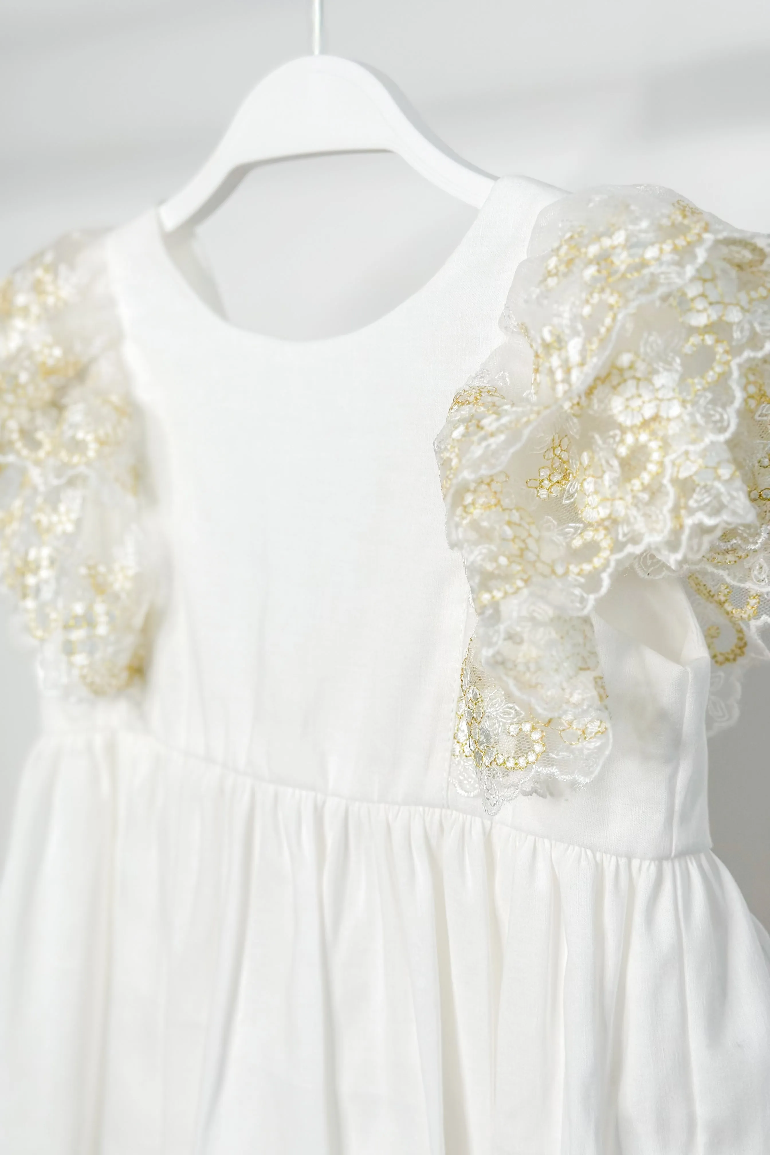 "Haven" Ivory Gold Lace Sleeve Dress