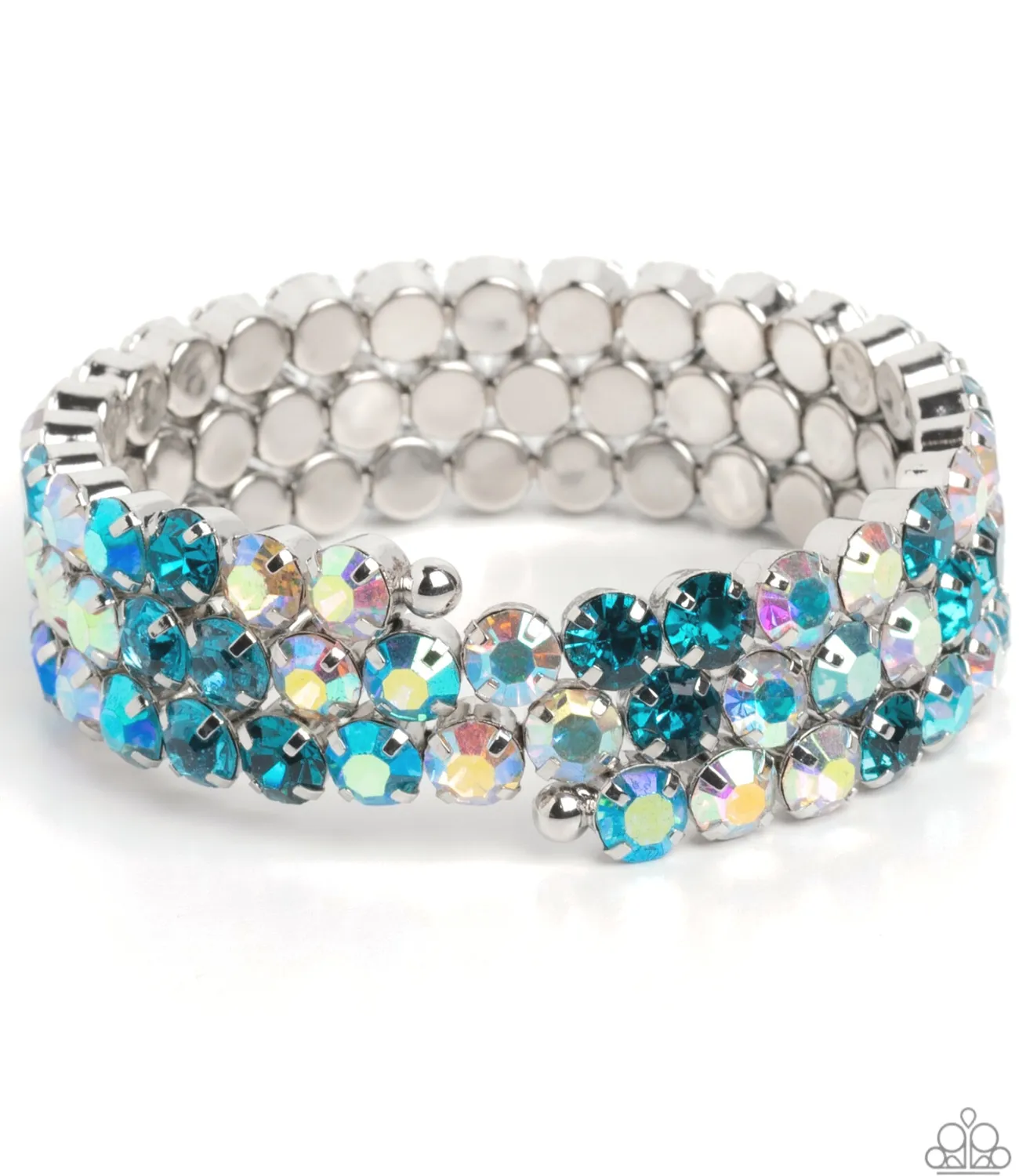 "Iridescent Incantation" Silver & Iridescent Faceted Rhinestone Flexible COIL Bracelet