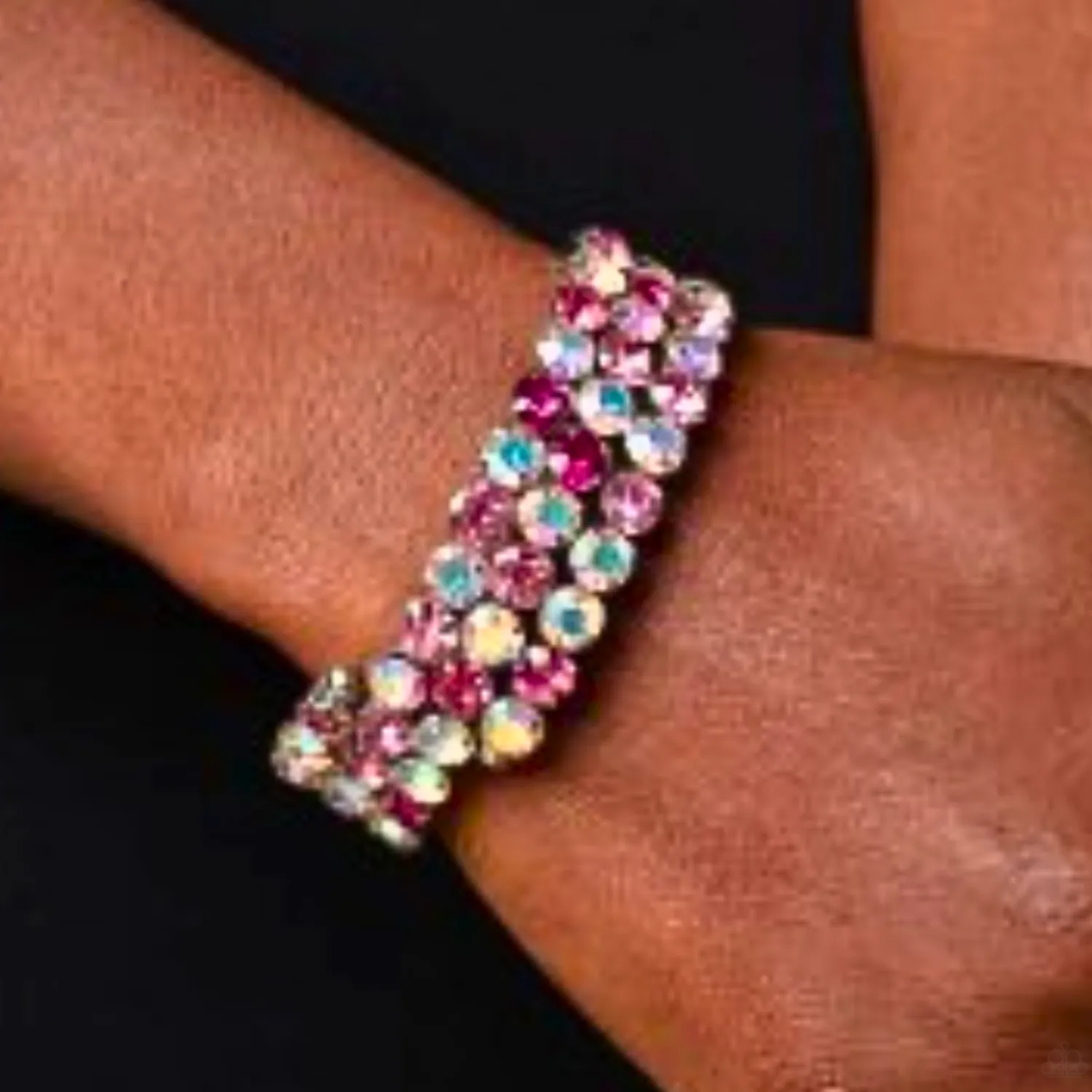"Iridescent Incantation" Silver & Iridescent Faceted Rhinestone Flexible COIL Bracelet