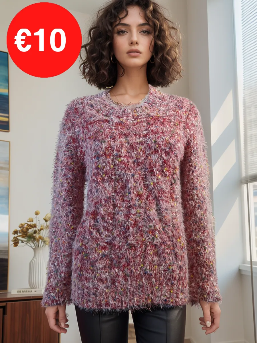 Red Colourful Popcorn Style Warm Crew Neck Jumper