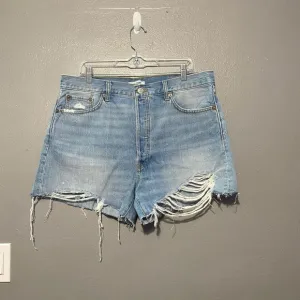 RE/DONE 90s Low Slung Denim Shorts Aged Indigo Destroy Cut-off Size 32