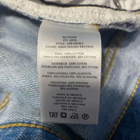 RE/DONE 90s Low Slung Denim Shorts Aged Indigo Destroy Cut-off Size 32