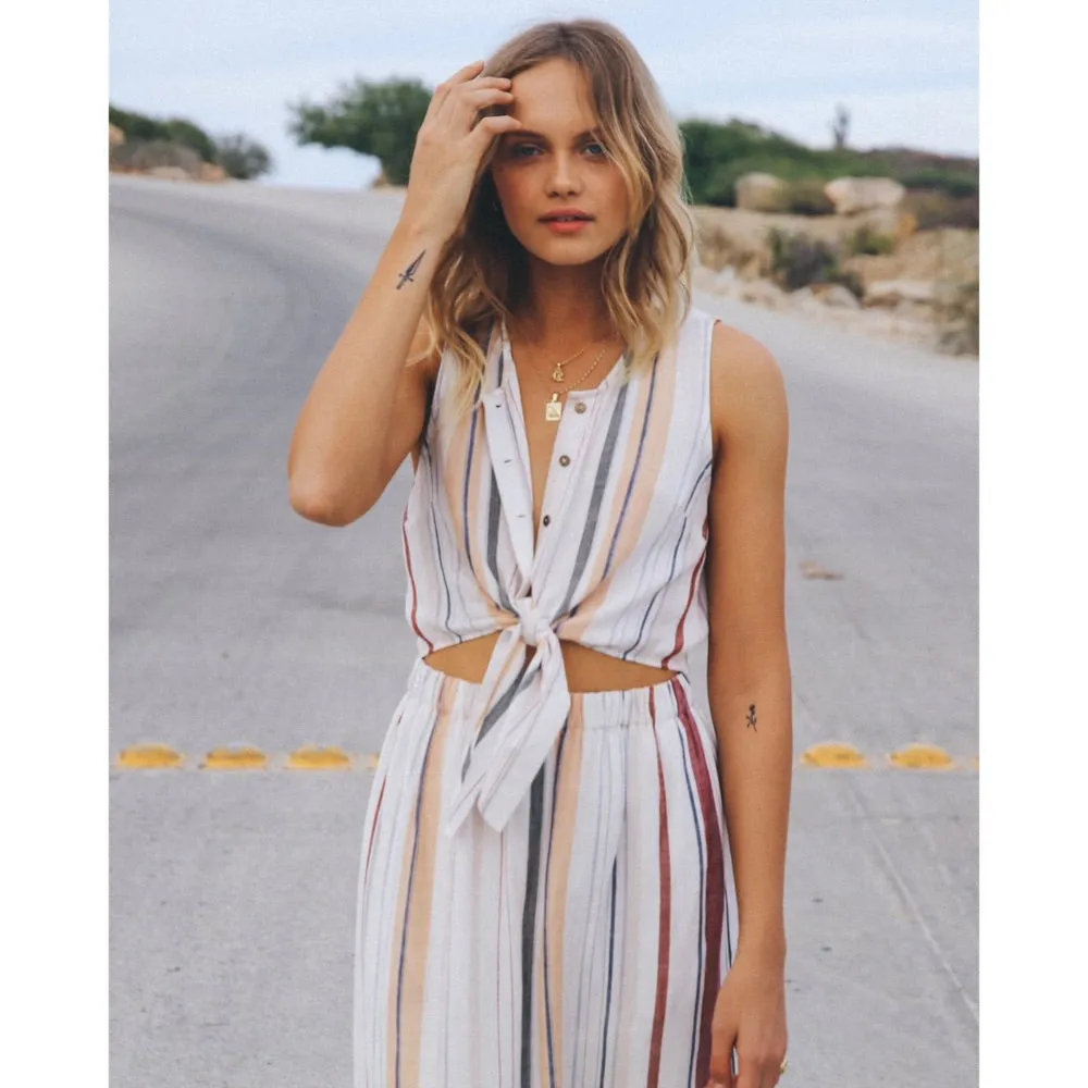 RVCA ARIZONA DRESS WHITE MULTI STRIPED