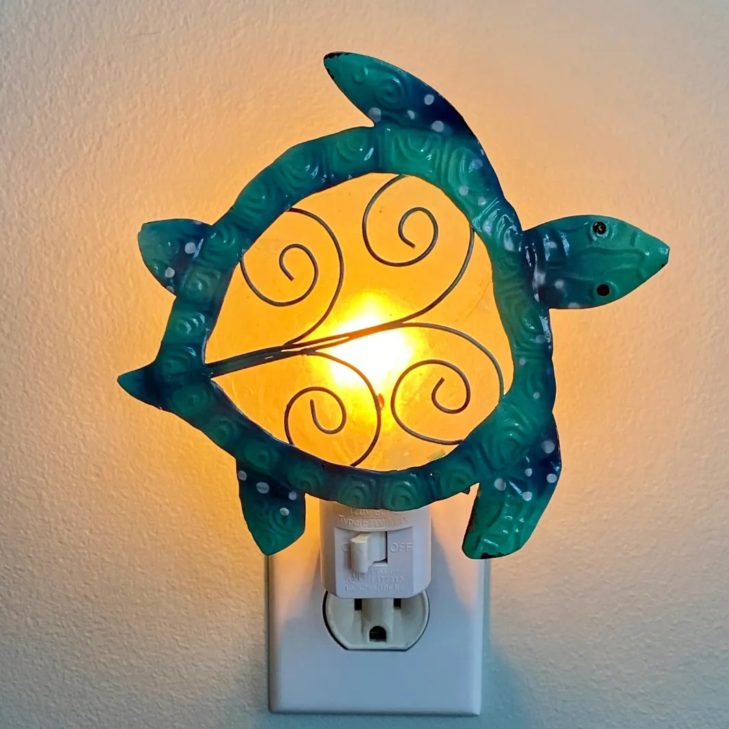 Sea Turtle Capiz Shell and Metal Night Light