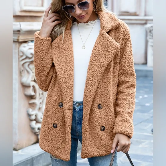 Sherpa Fusion Double-Breasted Coat - Chestnut