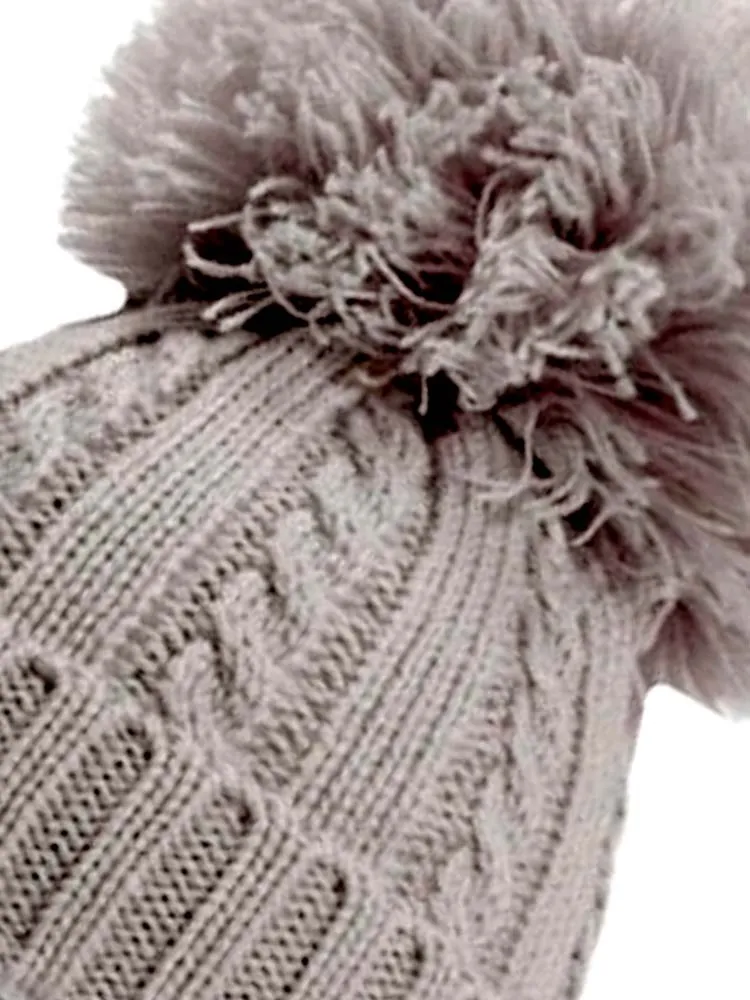 Silver Grey Cable Knit Pom Pom Hat - 12-24 Months