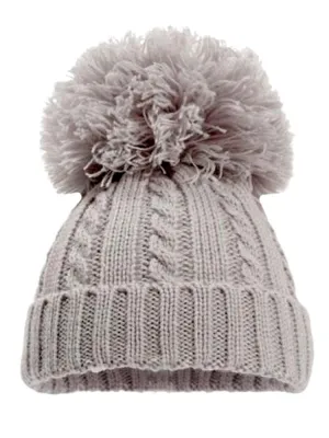 Silver Grey Cable Knit Pom Pom Hat - 12-24 Months