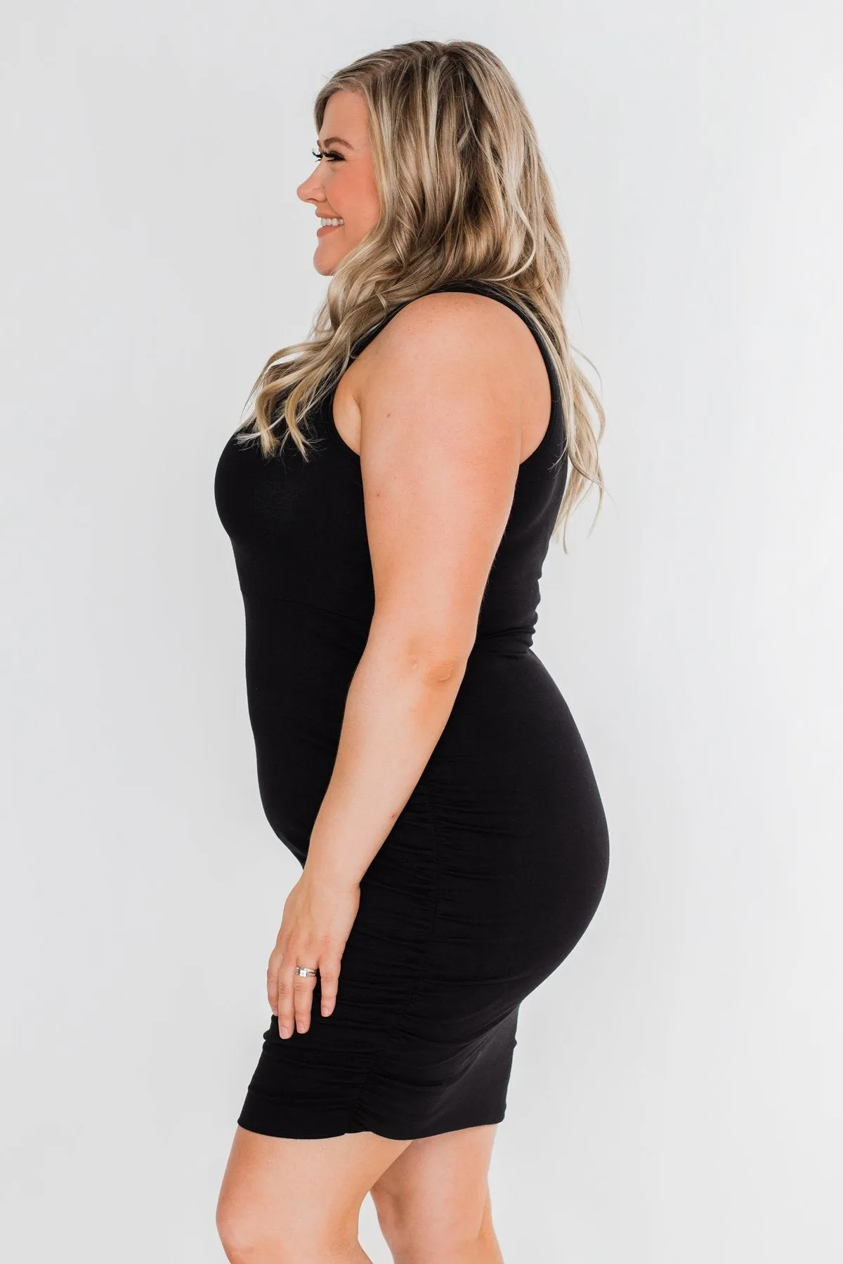 Simple & Chic Cinched Fitted Dress- Black