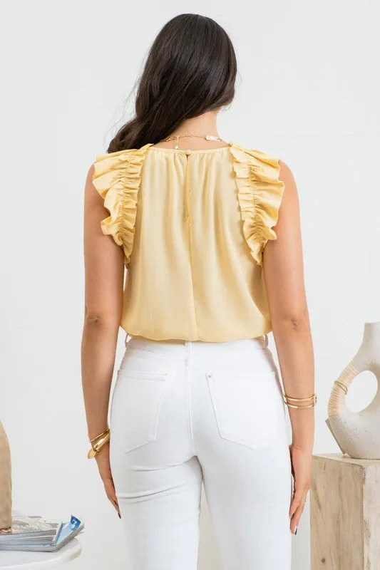 Solid Sleeveless Ruffle Woven Top