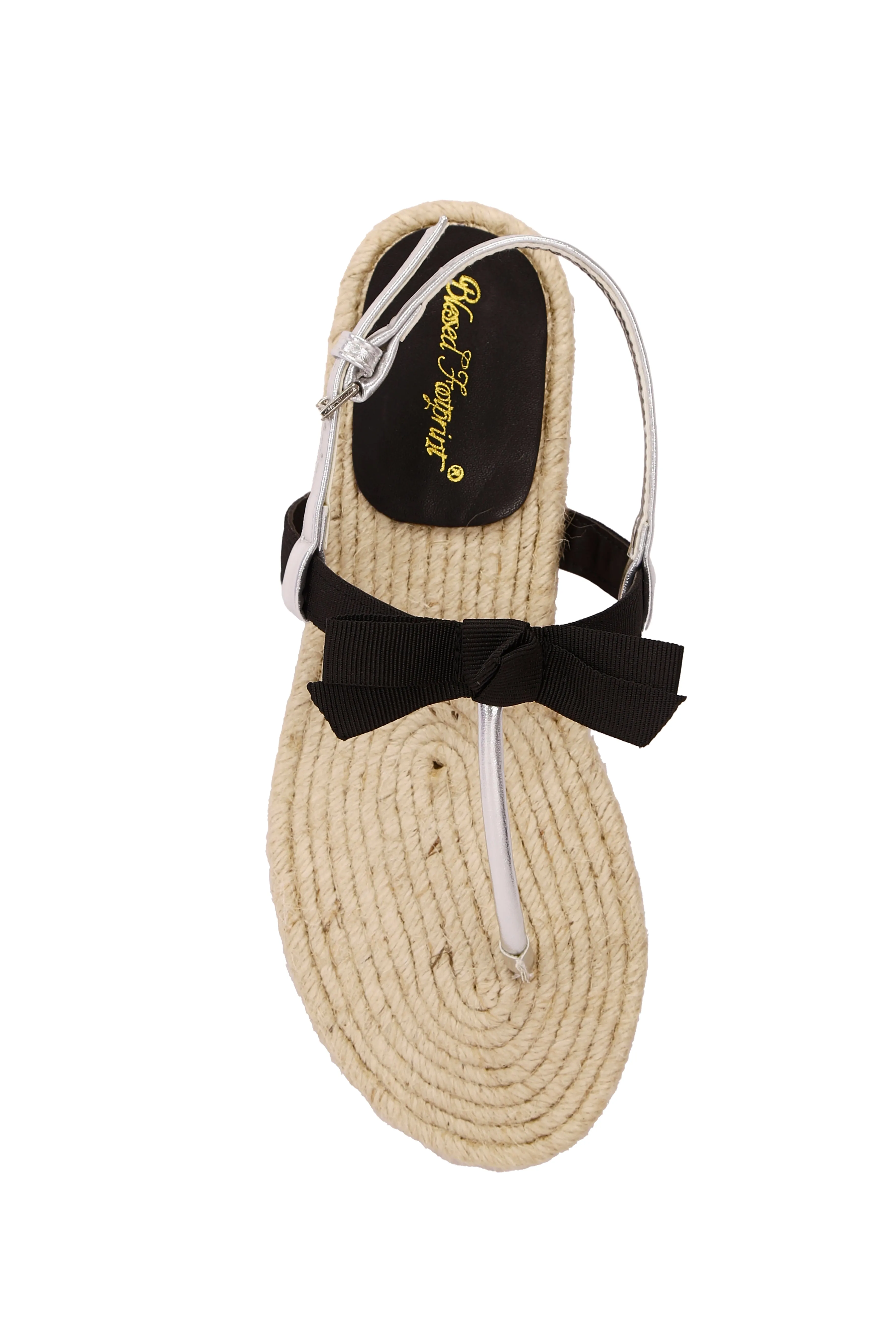Straw sole and stylish black bow, both casual and elegant women's sandals and slippers  9955-1