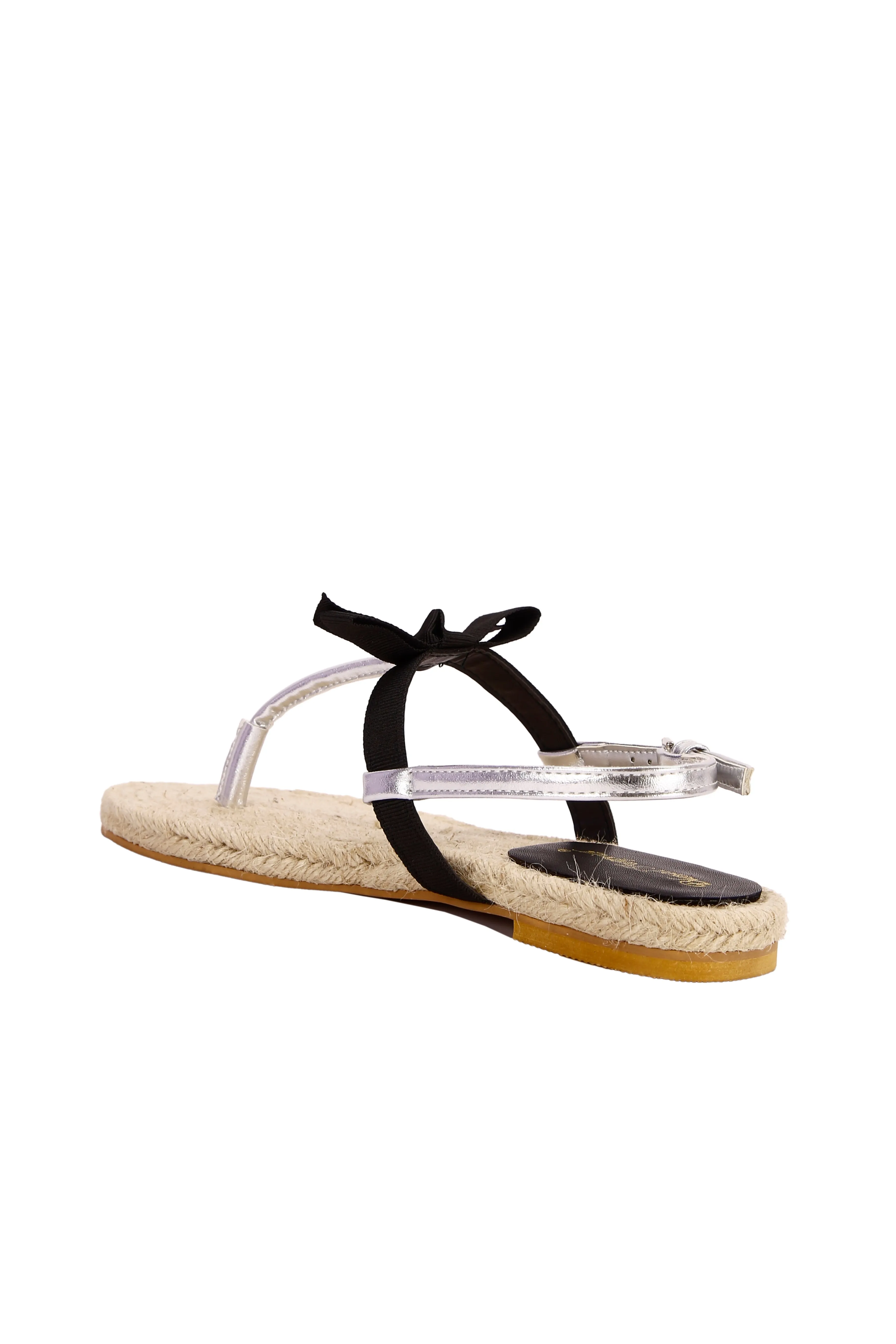 Straw sole and stylish black bow, both casual and elegant women's sandals and slippers  9955-1