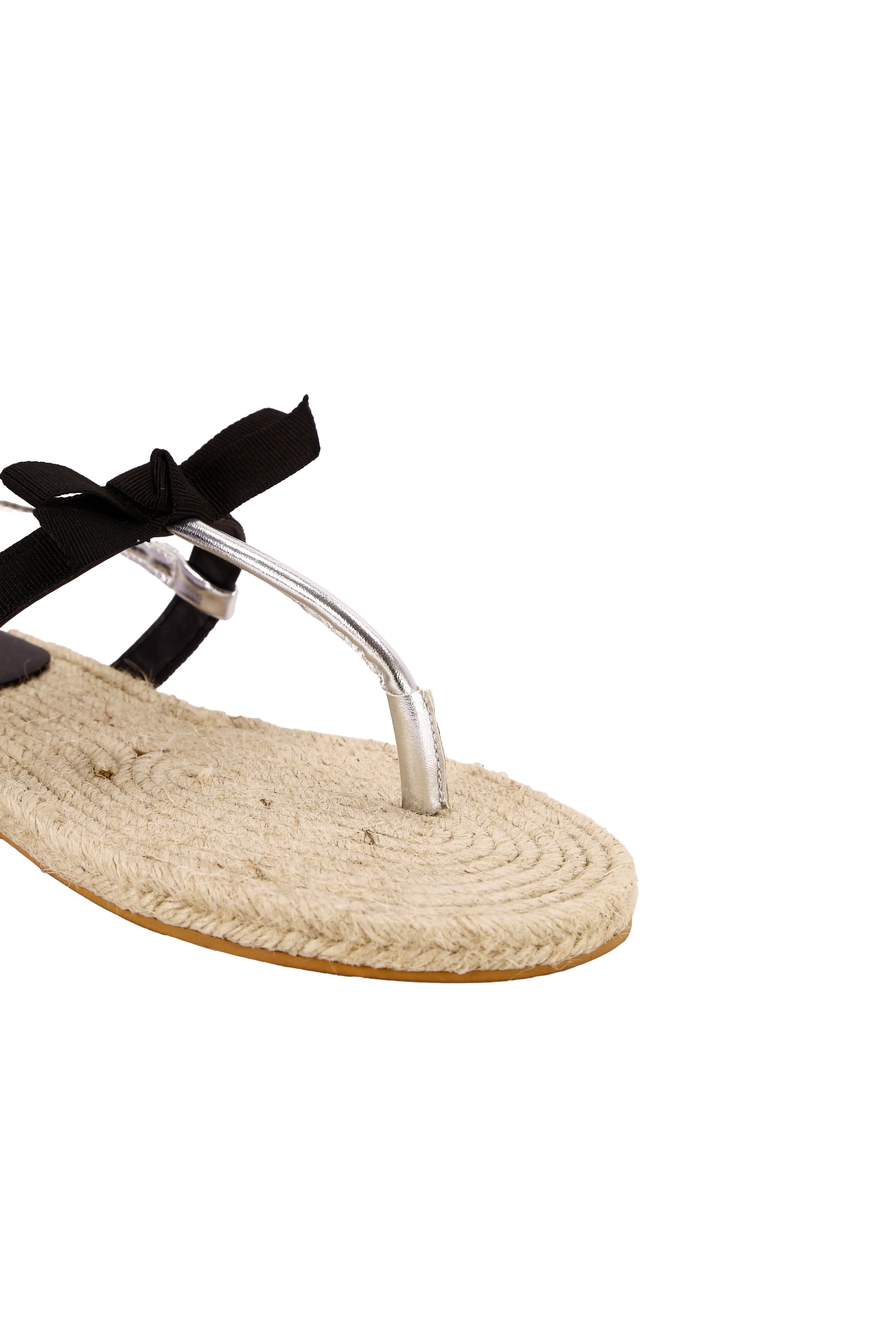 Straw sole and stylish black bow, both casual and elegant women's sandals and slippers  9955-1