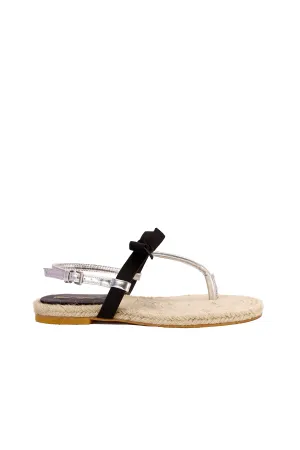 Straw sole and stylish black bow, both casual and elegant women's sandals and slippers  9955-1