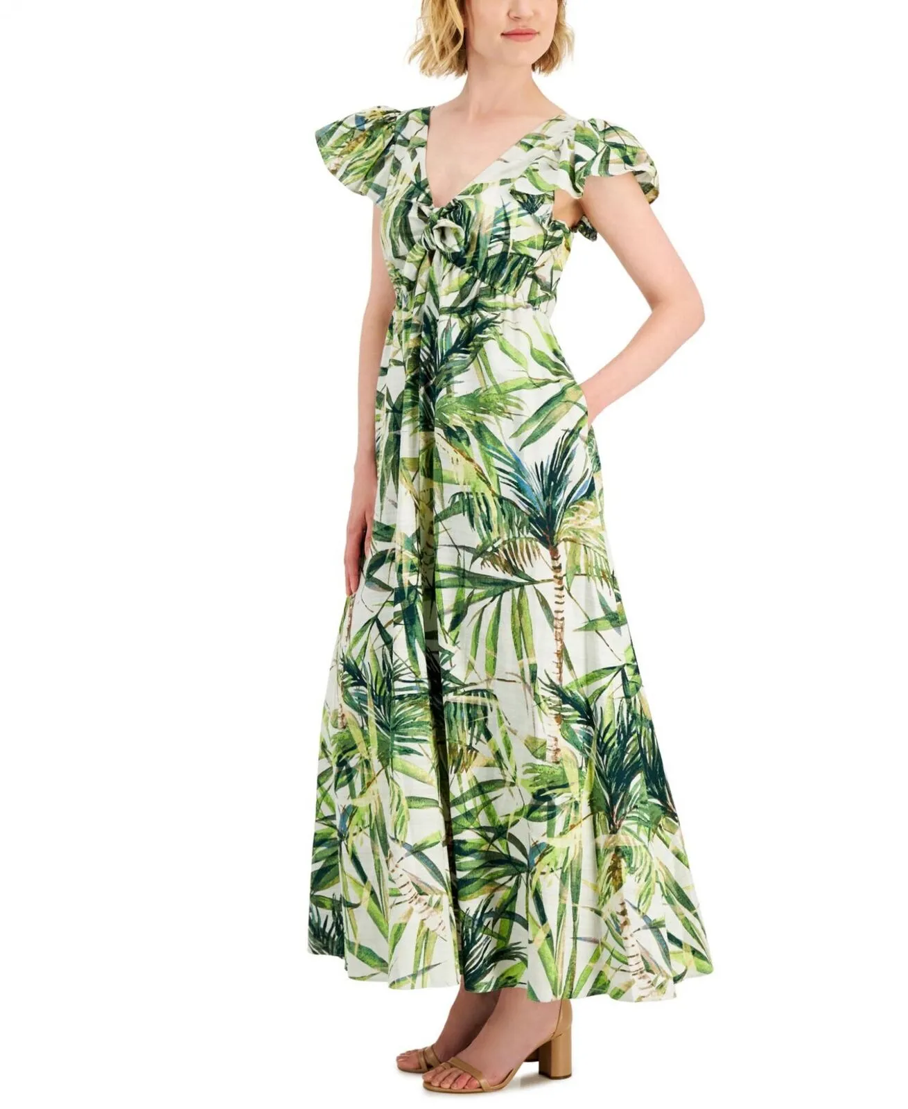Taylor Womens Cotton Printed Bow-Tie Maxi Dress 2901M
