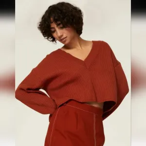 Thakoon Wool Cashmere Cropped Sweater Size XL Rust