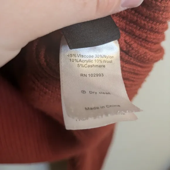 Thakoon Wool Cashmere Cropped Sweater Size XL Rust