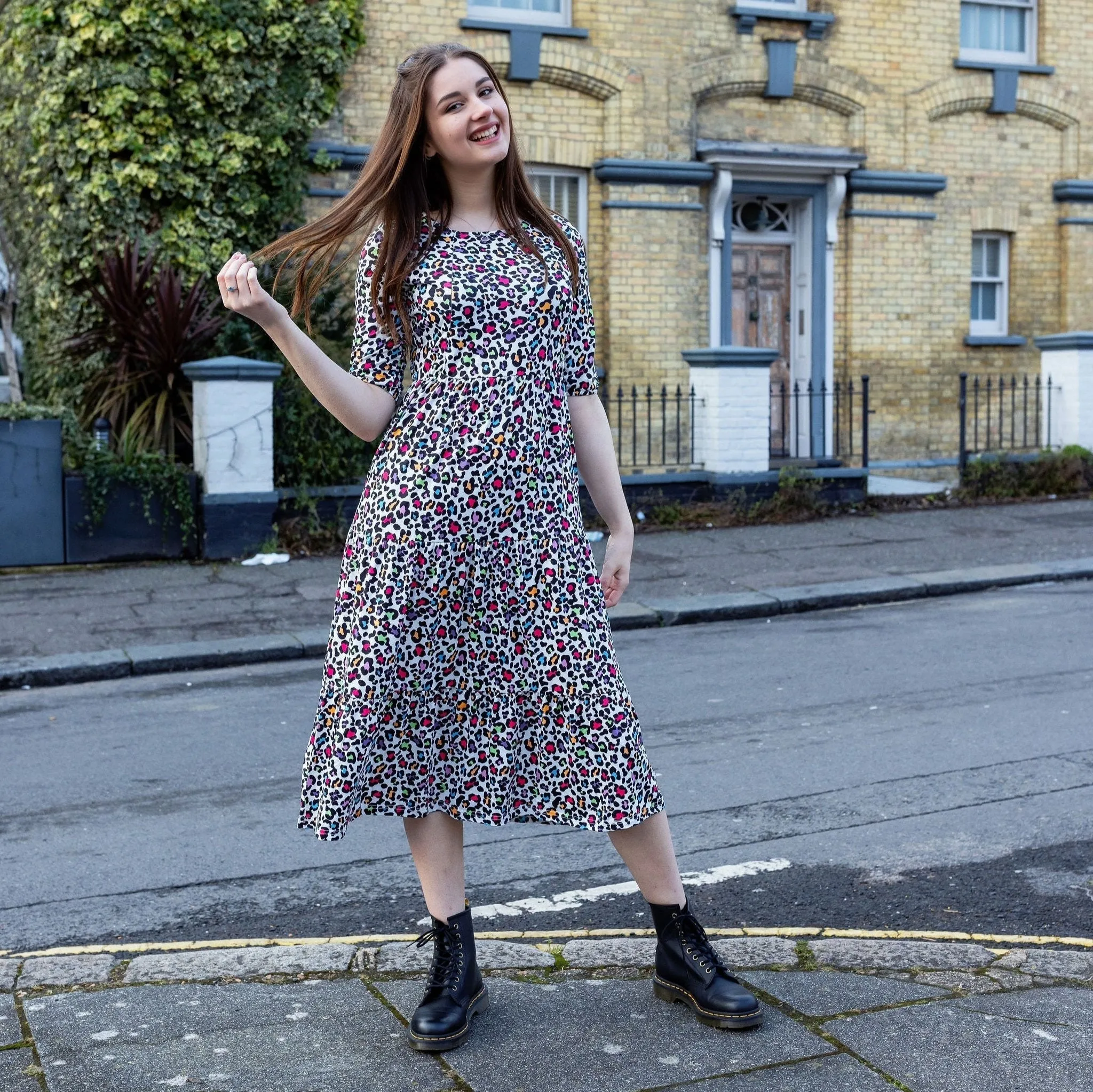 The Midi Breastfeeding Dress - Rainbow Leopard