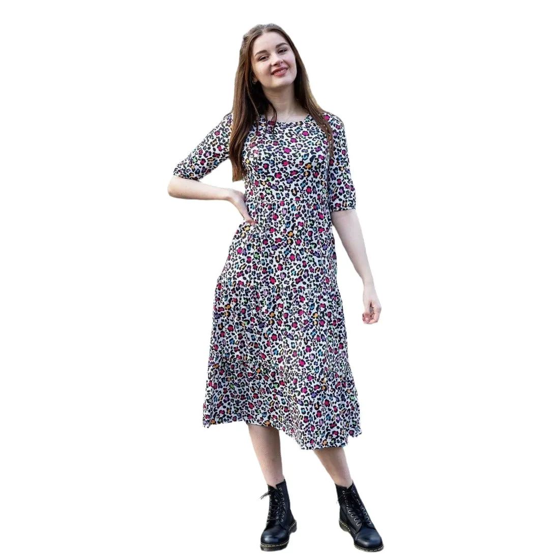 The Midi Breastfeeding Dress - Rainbow Leopard