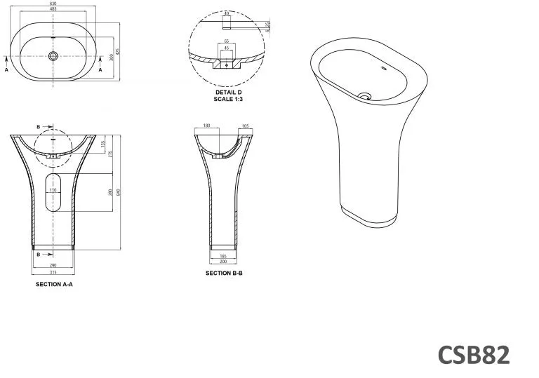 Toka Lite Janine Pedestal Basin - 840mm - CSB82