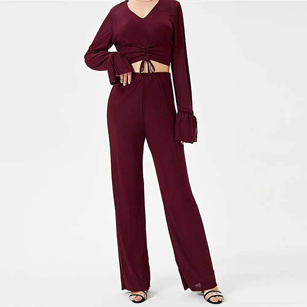 Two Piece Long Sleeve Pants Set - Stylish Casual Outfit