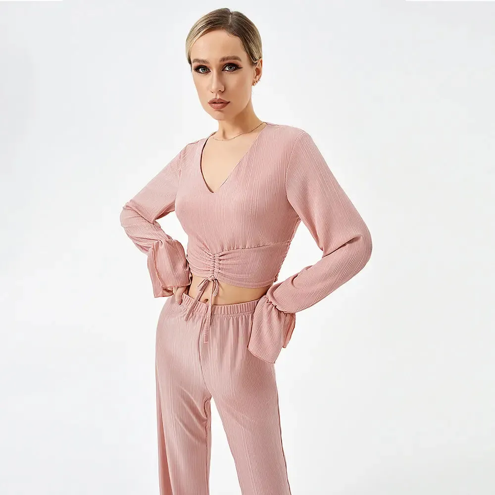 Two Piece Long Sleeve Pants Set - Stylish Casual Outfit