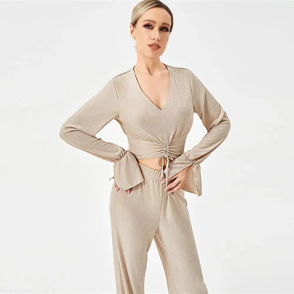 Two Piece Long Sleeve Pants Set - Stylish Casual Outfit