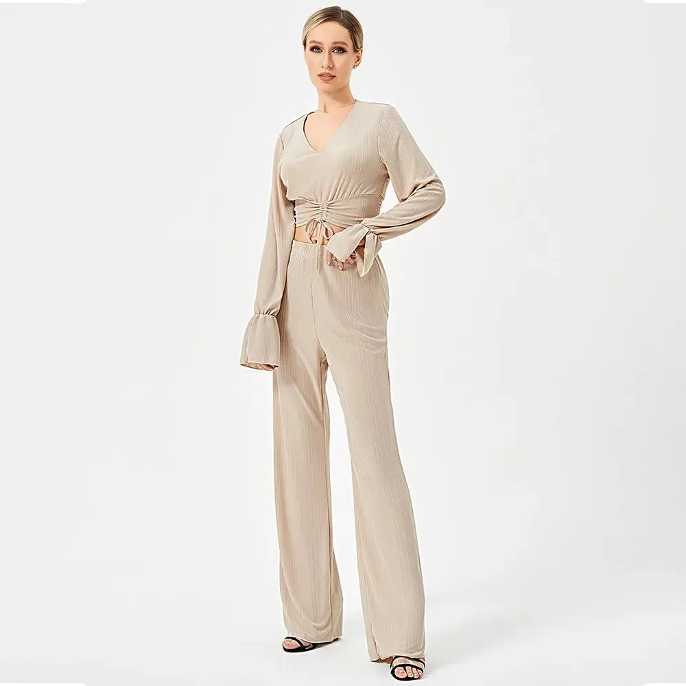 Two Piece Long Sleeve Pants Set - Stylish Casual Outfit