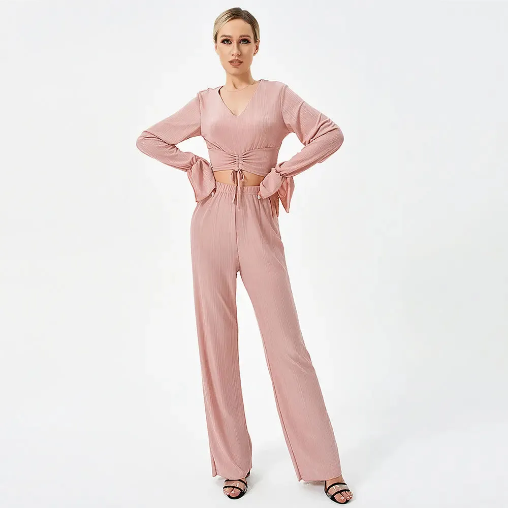 Two Piece Long Sleeve Pants Set - Stylish Casual Outfit