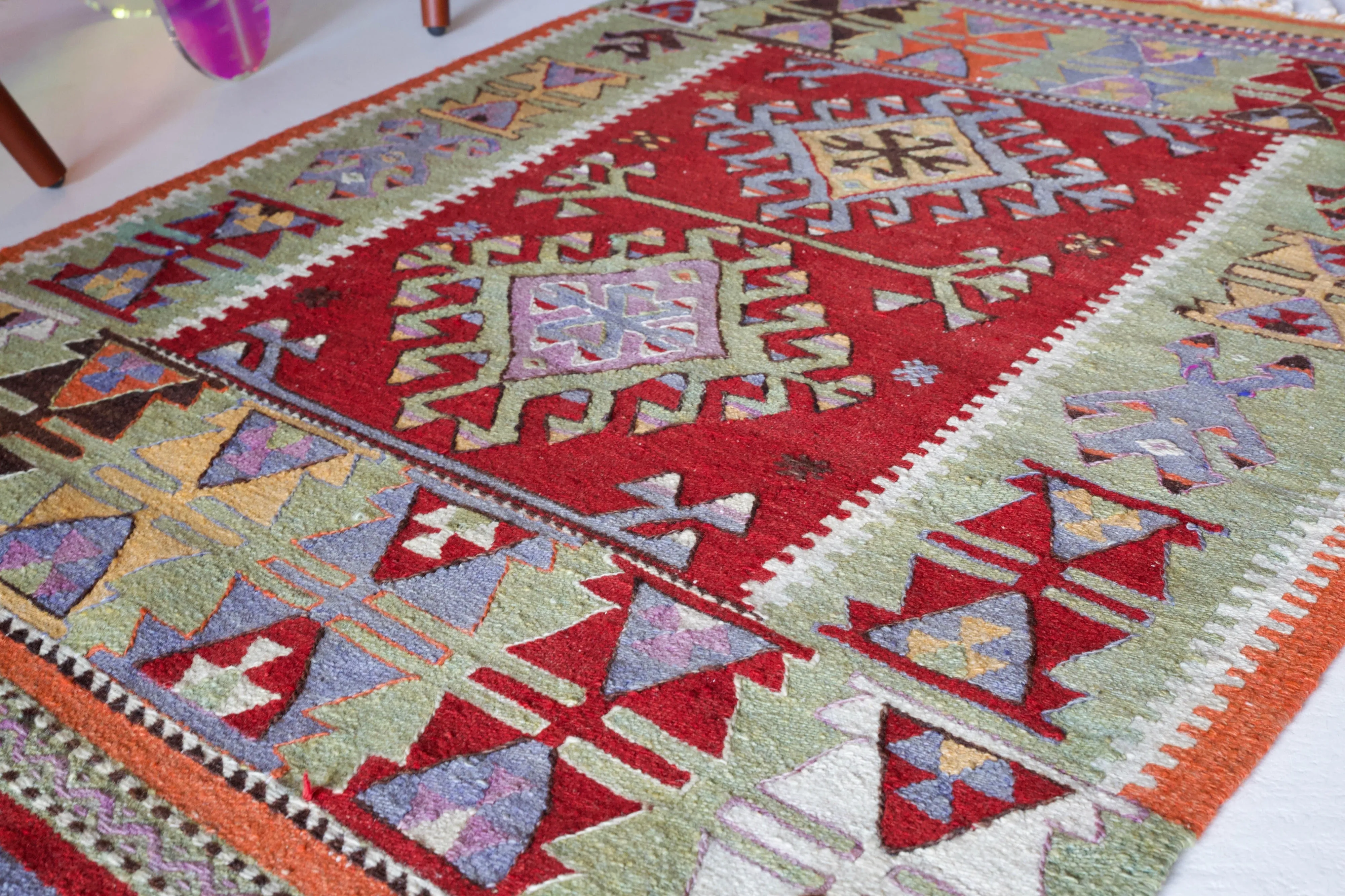 Vintage Turkish Denizli Kilim Rug 3'5"x5'