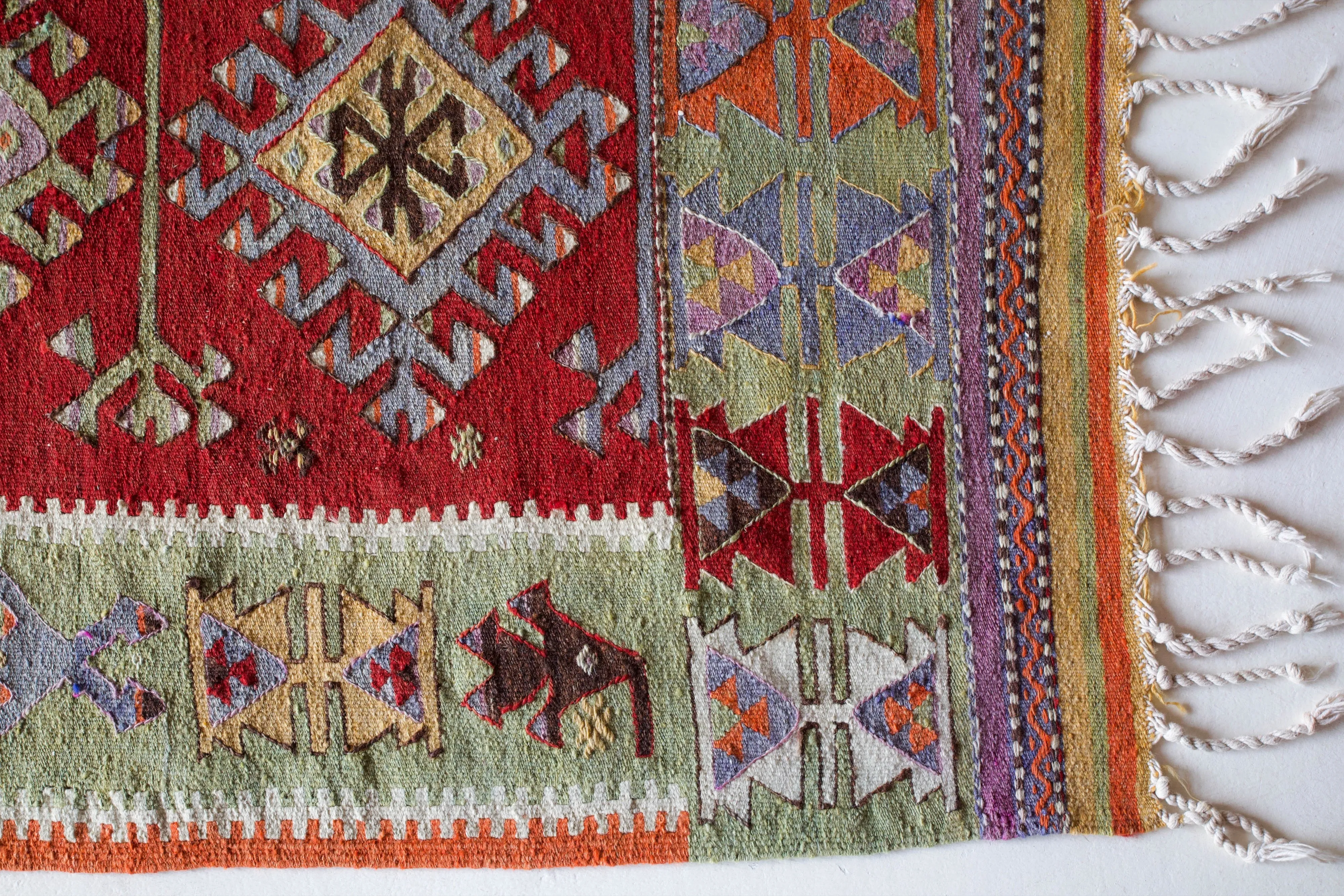 Vintage Turkish Denizli Kilim Rug 3'5"x5'