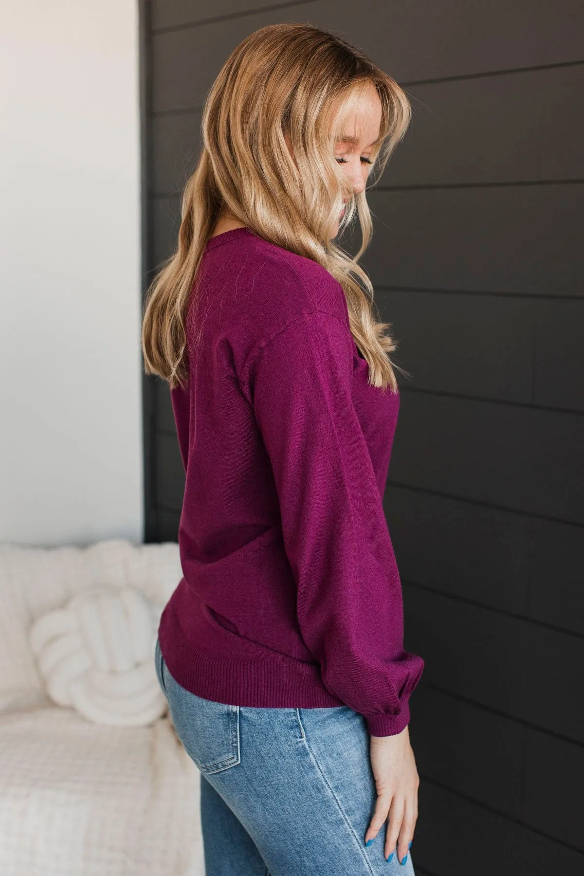 Warm Inspirations Knit Sweater- Dark Magenta