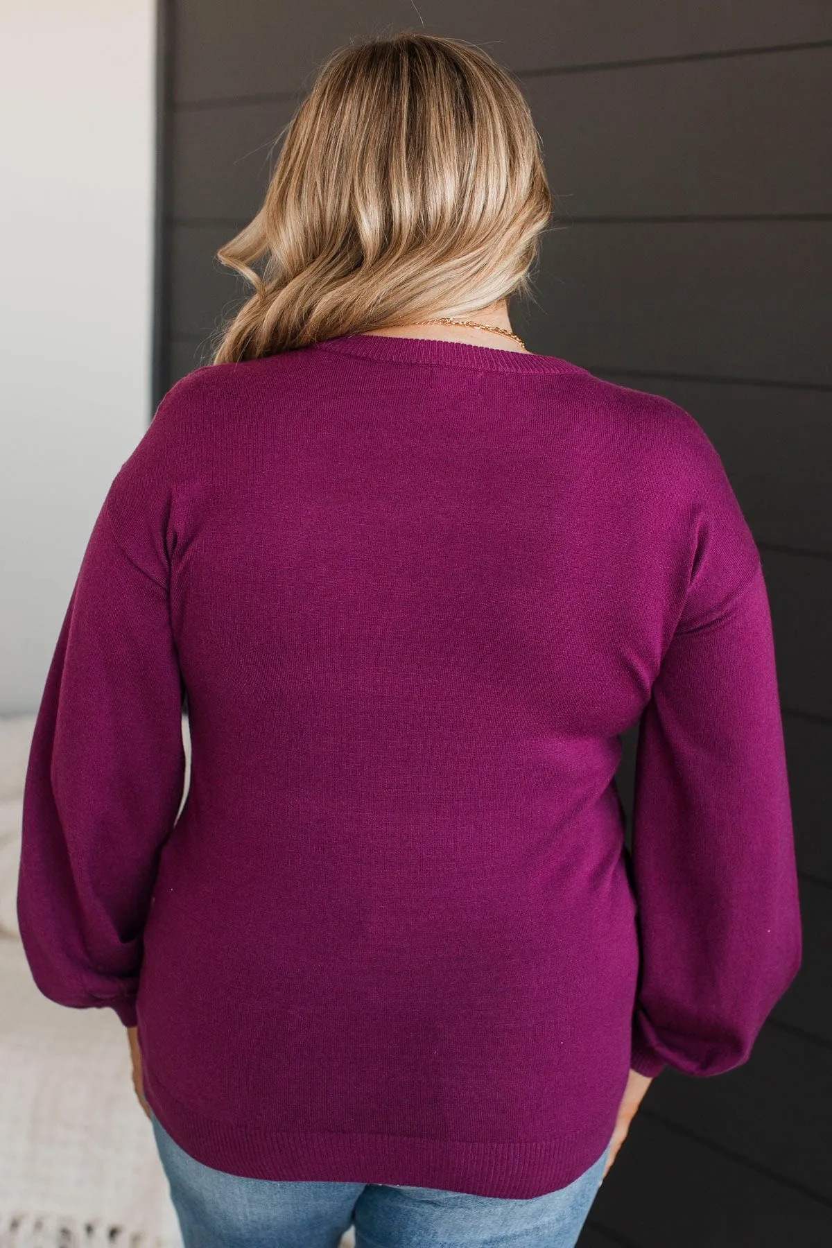 Warm Inspirations Knit Sweater- Dark Magenta