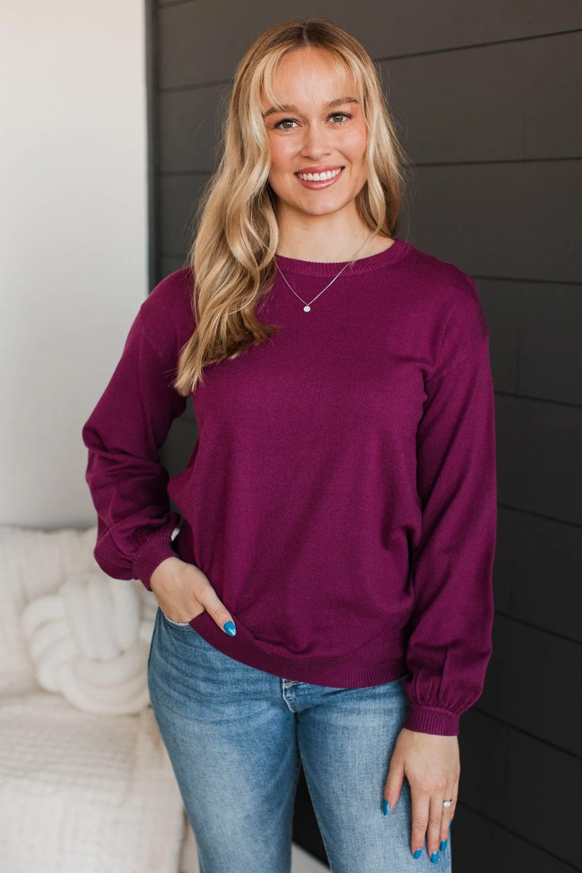 Warm Inspirations Knit Sweater- Dark Magenta