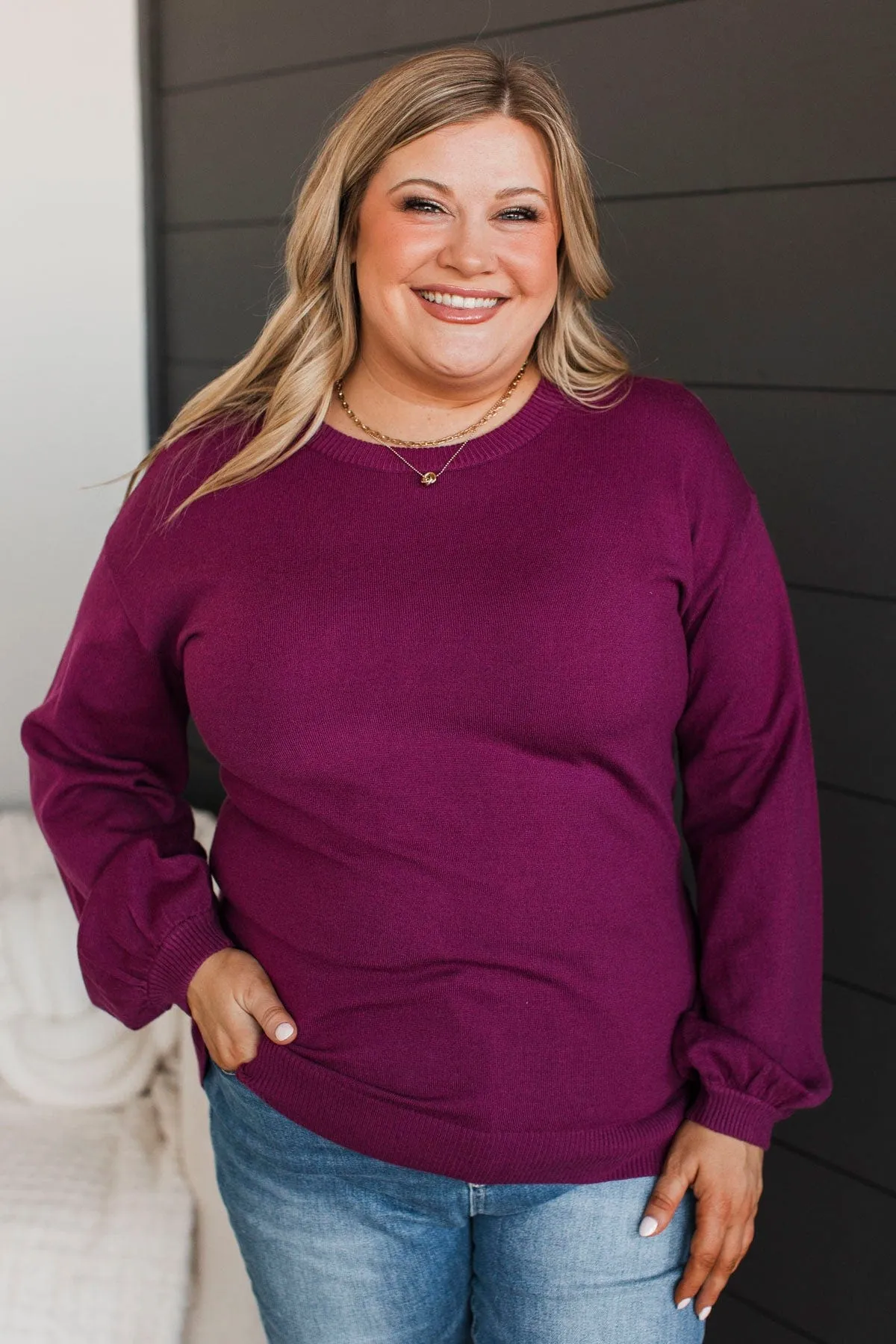 Warm Inspirations Knit Sweater- Dark Magenta