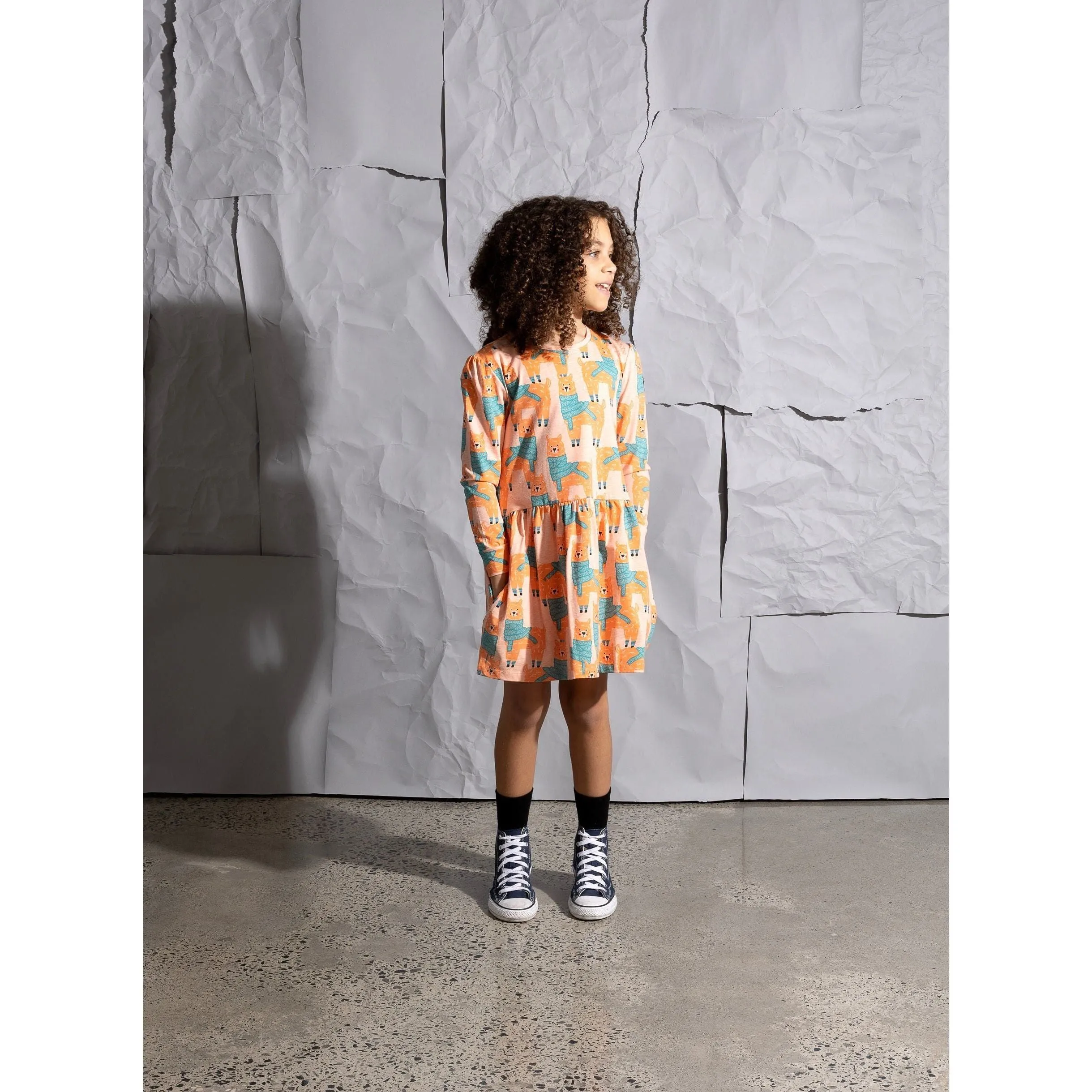 Warm Llamas Dress - Apricot Marle