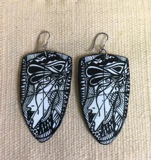 Wearable Art Earrings Black & White Nubian