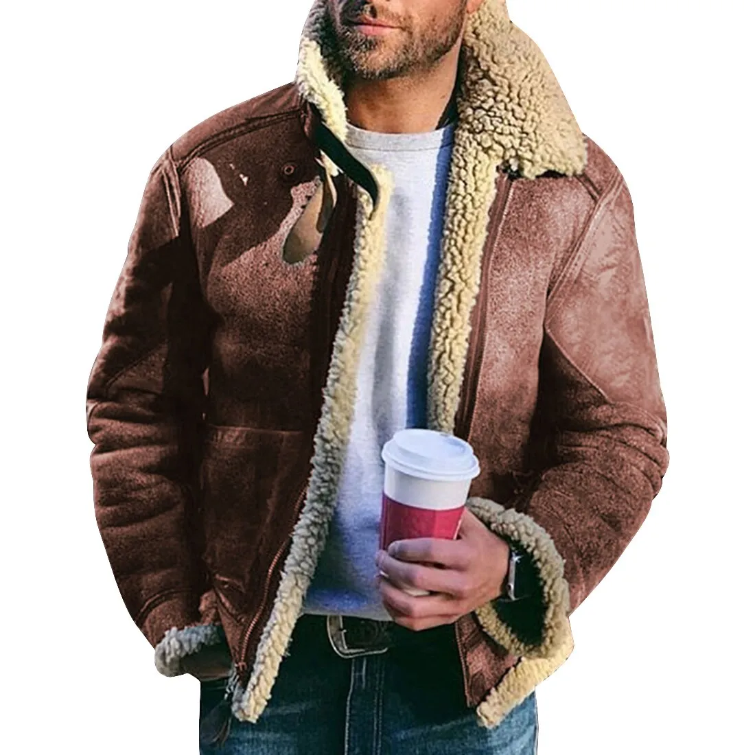 West Louis™ Outwear Warm Bomber Fur Jacket