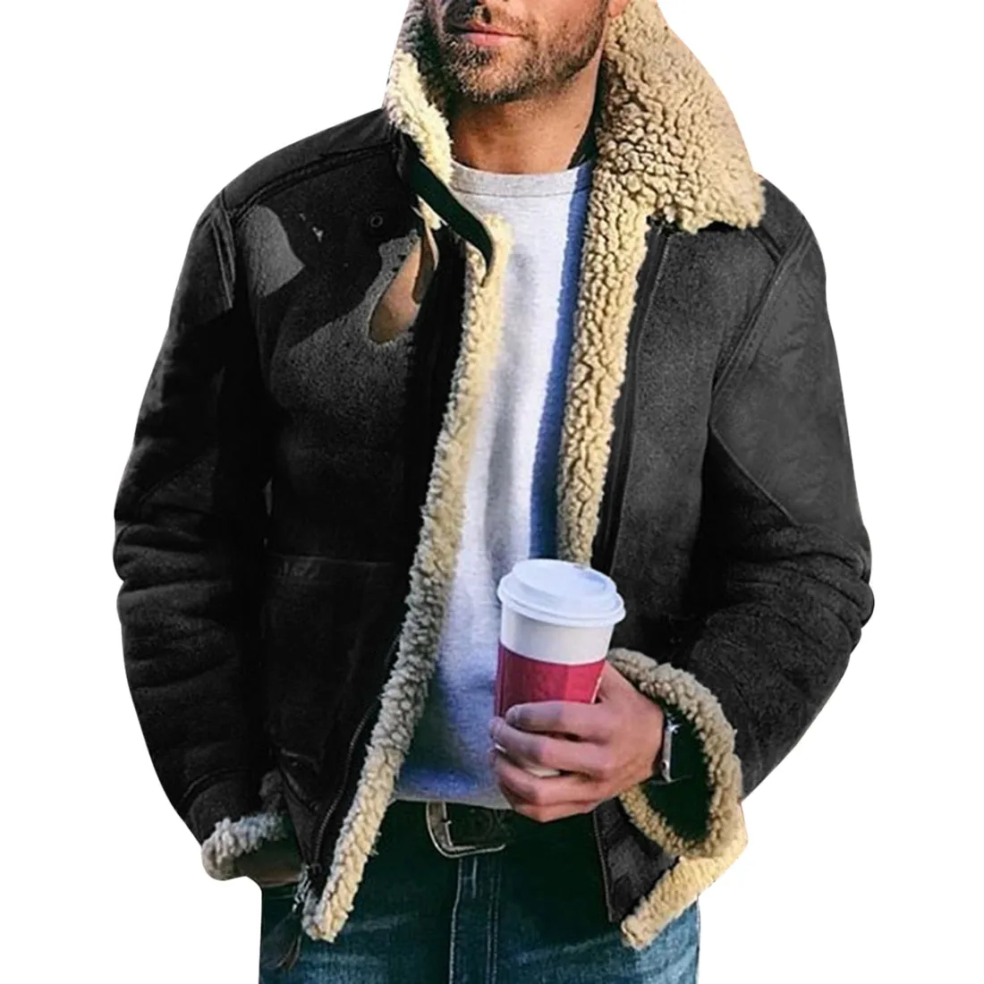 West Louis™ Outwear Warm Bomber Fur Jacket