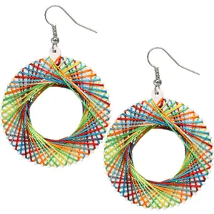 White Multicolor Woven Thread Hoop Earrings