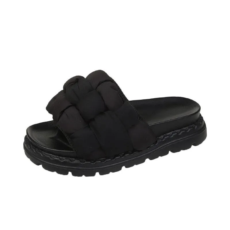 Women's New Summer Thick Bottomed Bread Woven Slippers