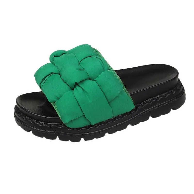 Women's New Summer Thick Bottomed Bread Woven Slippers